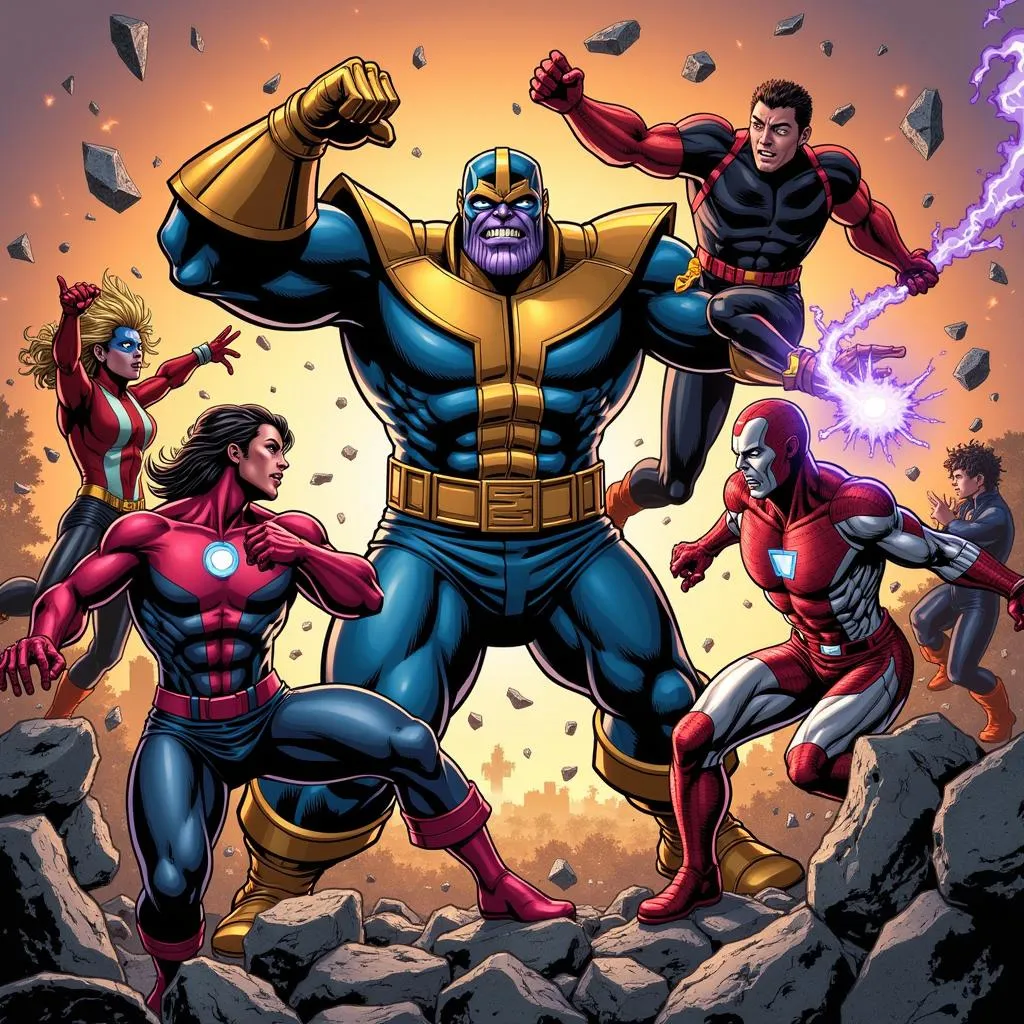 Các siêu anh hùng chiến đấu với Thanos