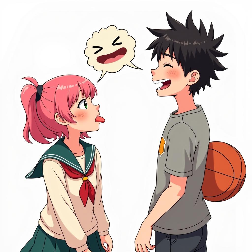 A girl and a boy are laughing