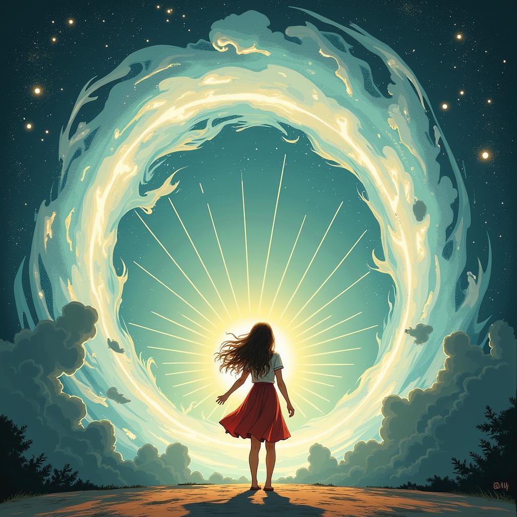 The Second Chance - A girl stands before a shimmering portal, symbolizing her rebirth