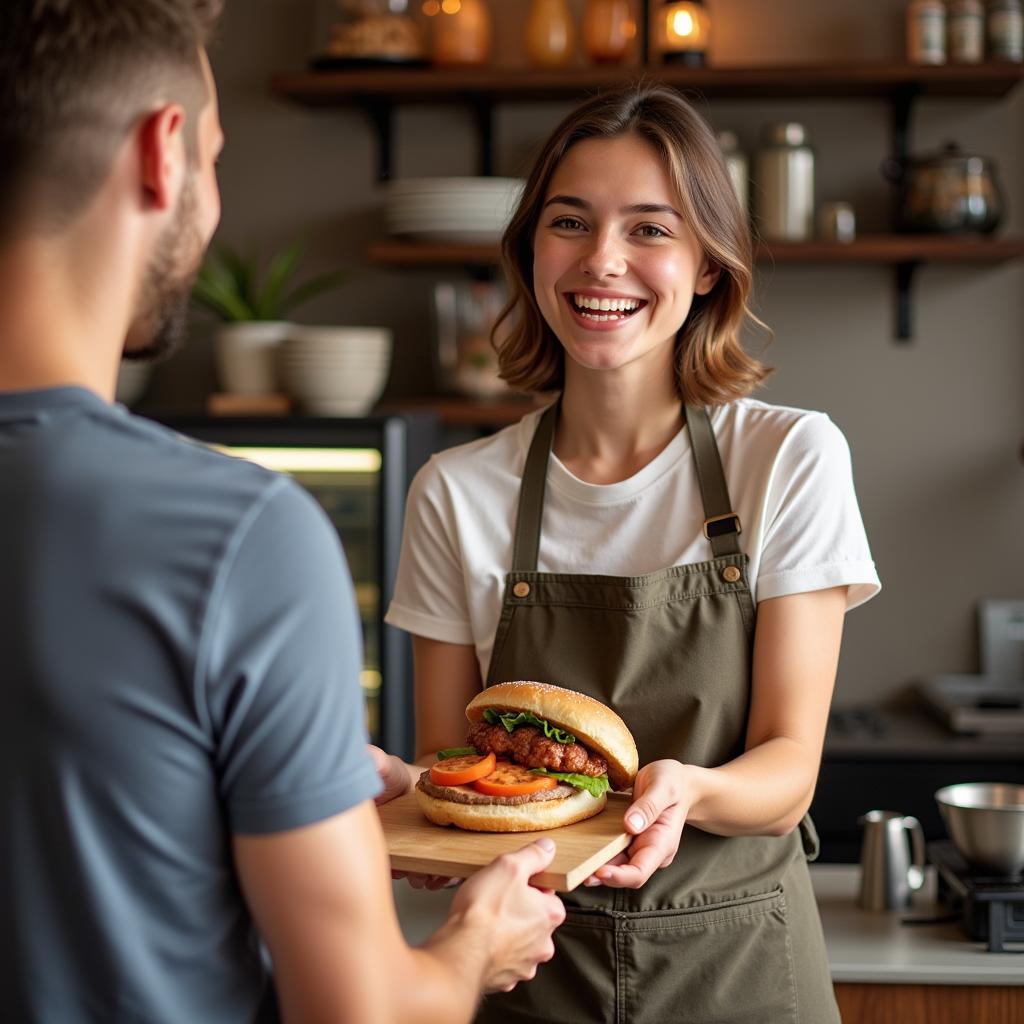 Cô nàng sandwich và khách hàng