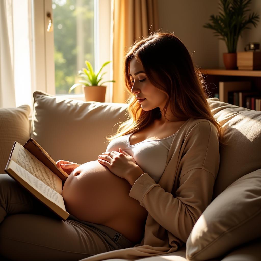 Mother reading to her unborn baby