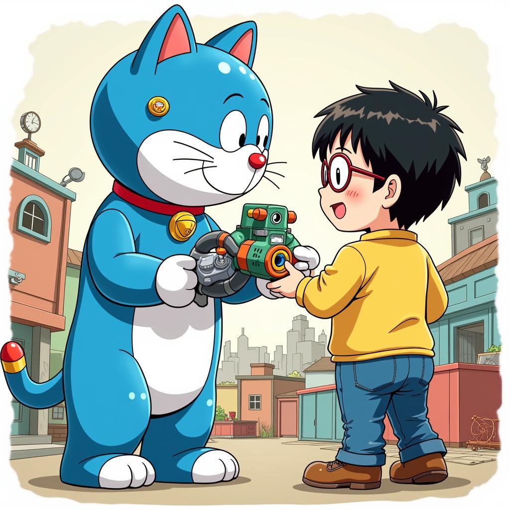 Doraemon and Nobita Sharing Gadgets