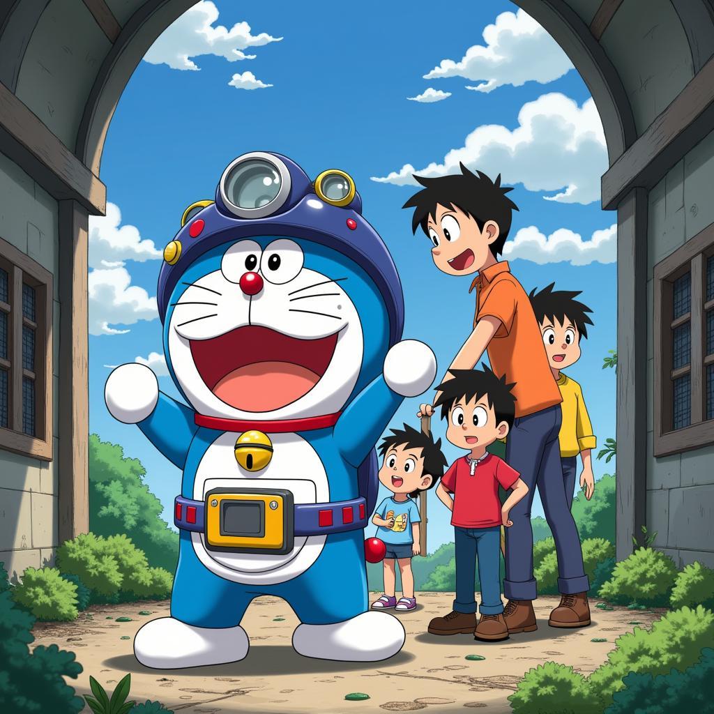 Doraemon sử dụng bảo bối giúp nhóm bạn vượt qua thử thách