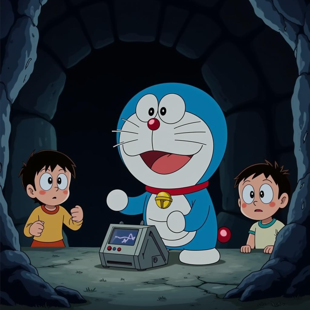 Doraemon sử dụng bảo bối trong hang động