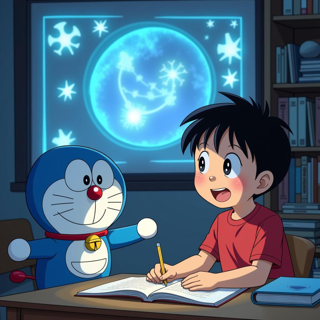 Doraemon và Nobita cùng nhau học bài