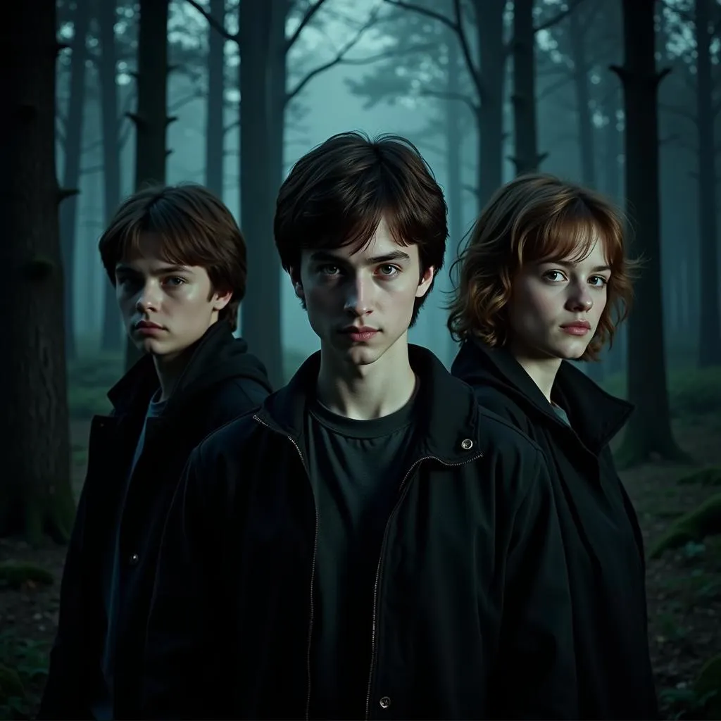 Bộ ba Harry, Ron, Hermione trong Harry Potter và Bảo bối Tử thần