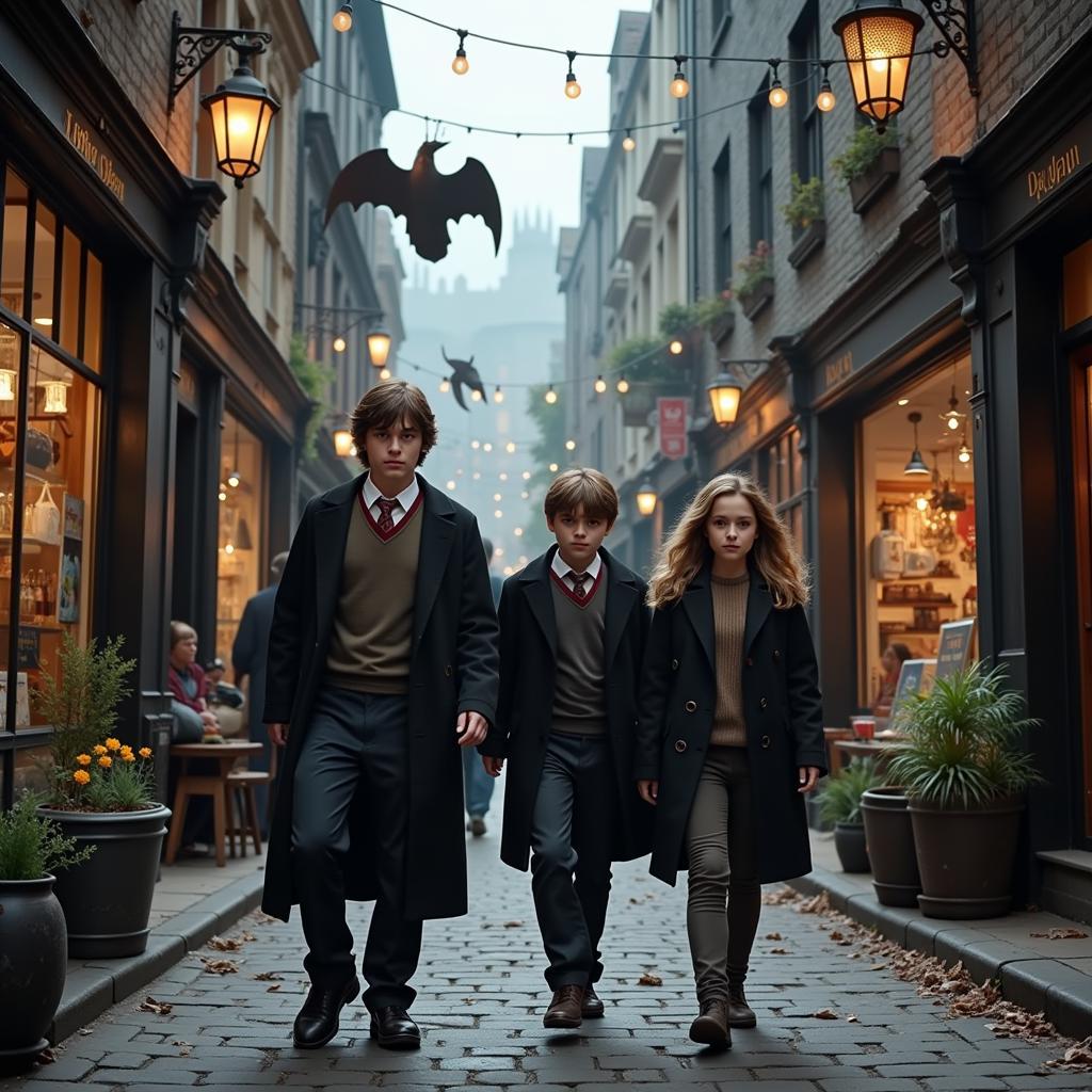 Bộ ba Harry, Ron và Hermione tại Ngõ Hẻm Xéo