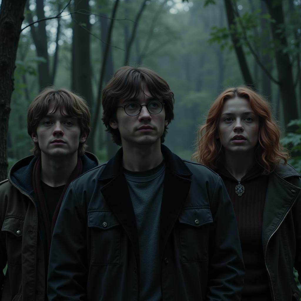 Harry, Ron và Hermione lạc lõng trong rừng