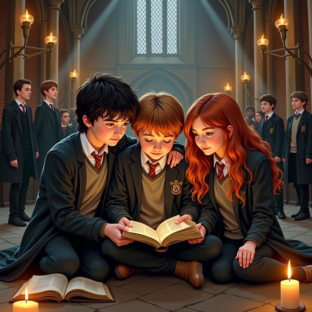 Harry, Ron and Hermione at Hogwarts