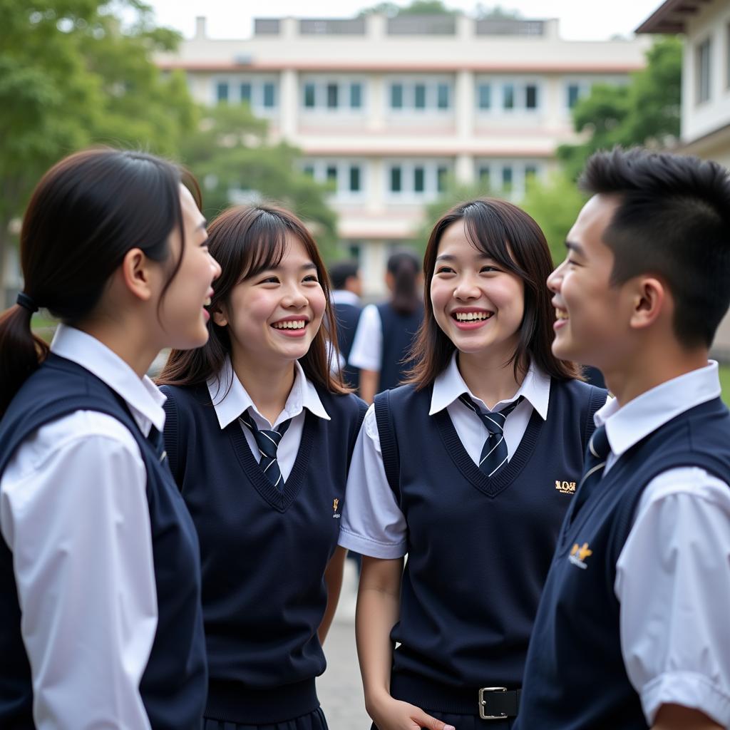 High school students chatting and laughing together