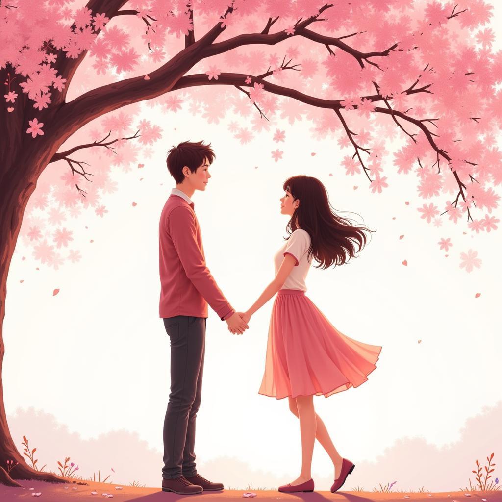 First love blossoming under the cherry blossom tree