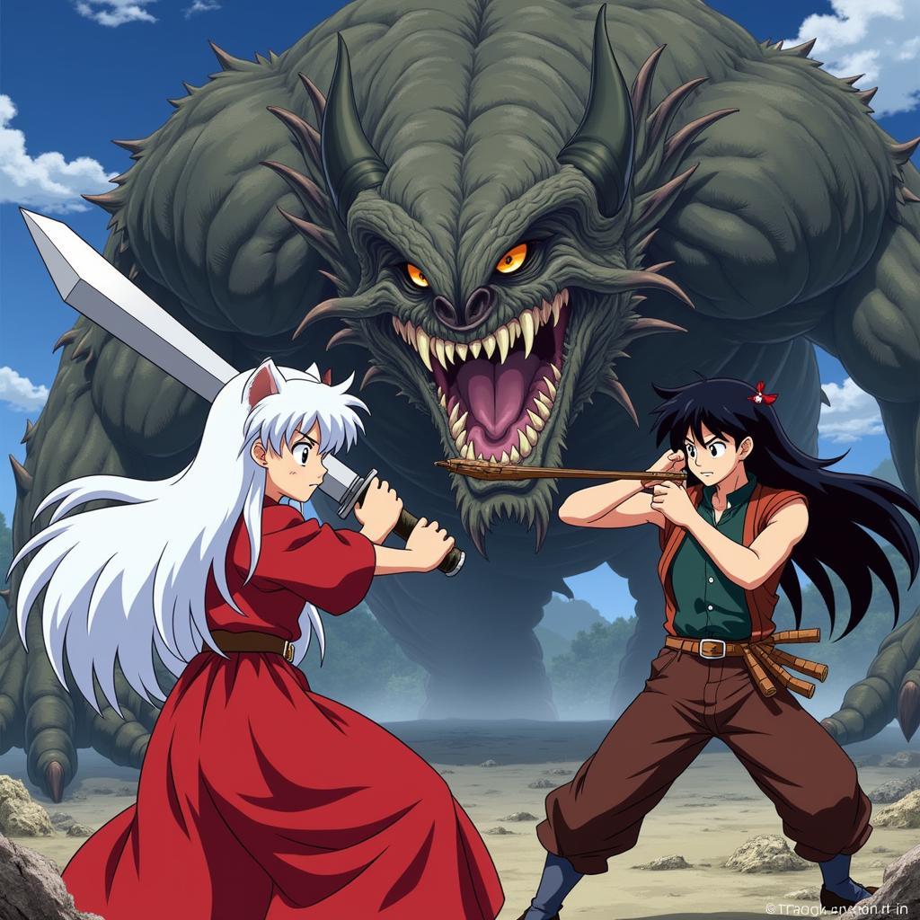 Inuyasha và Kagome chiến đấu với yêu quái