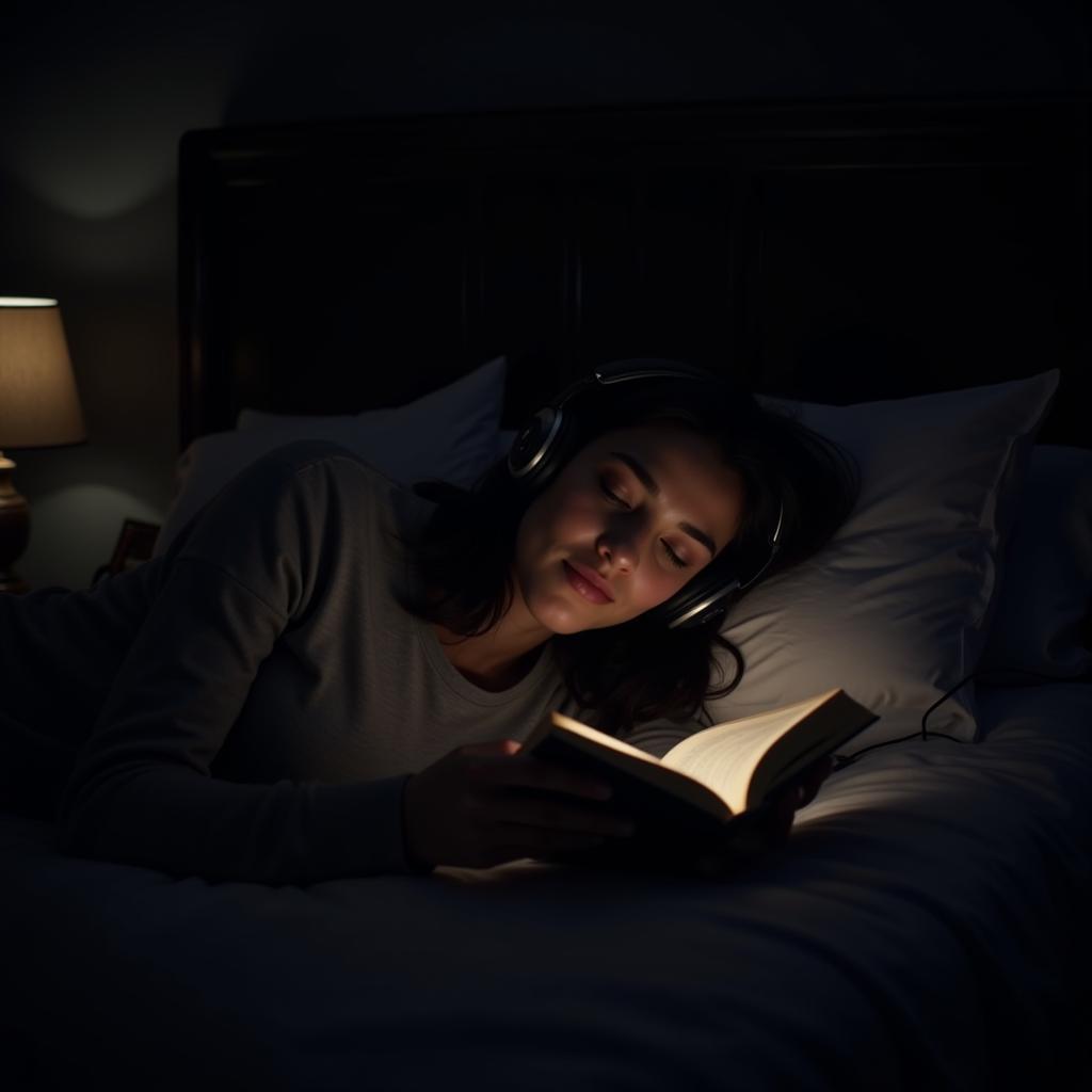 A person listening to VOV audio books at night