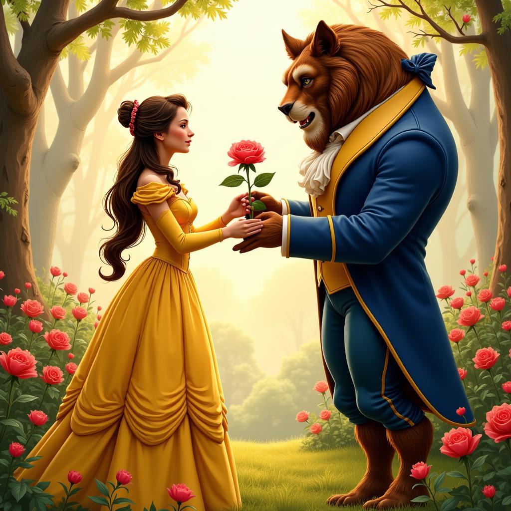 Belle and the Beast in the garden