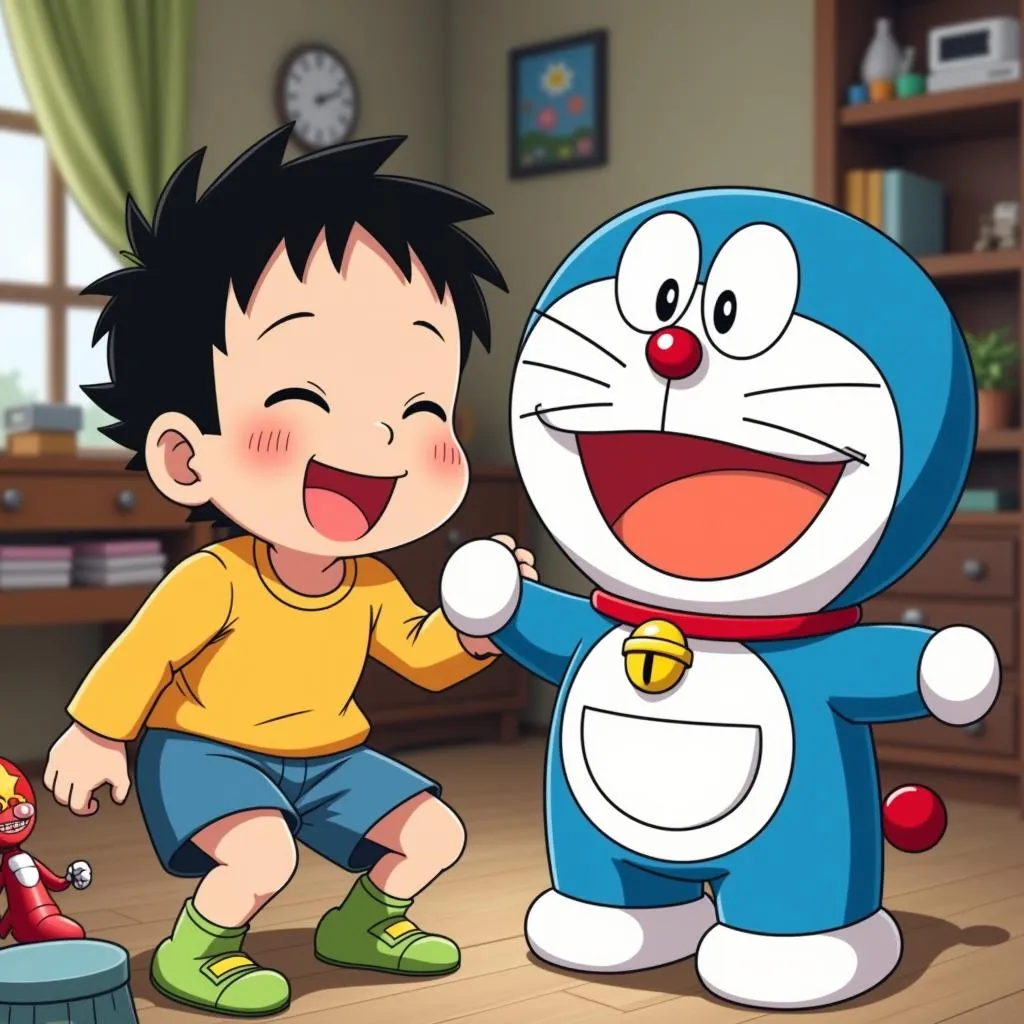 Nobita và Doraemon cười vui