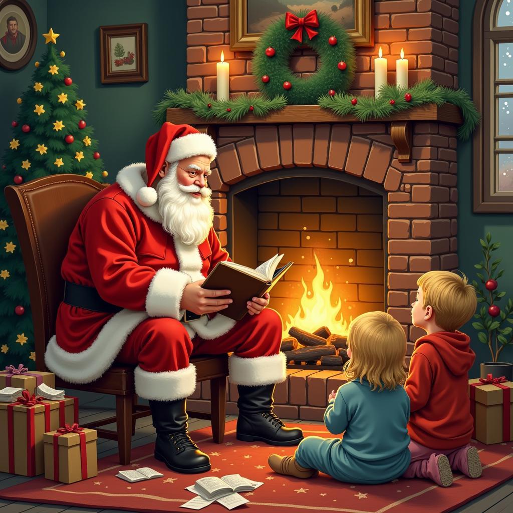 Hình ảnh ông già Noel đọc truyện cho trẻ em