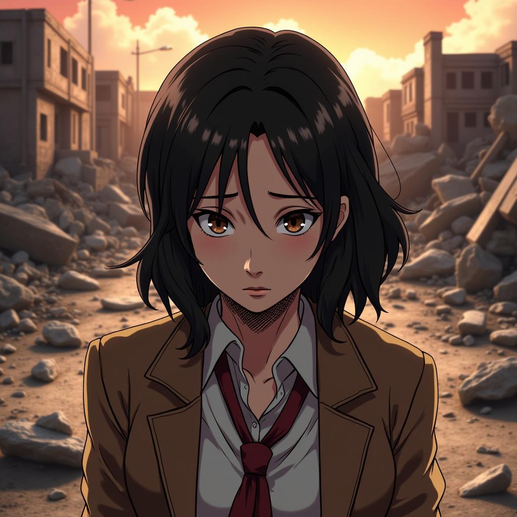 Mikasa Ackerman trong Attack on Titan chap 126, với vẻ mặt đau khổ và quyết tâm bảo vệ những người thân yêu.