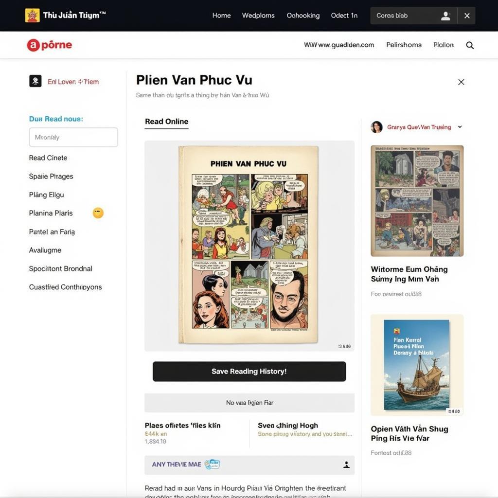 Giao diện đọc truyện Phiên Vân Phúc Vũ trên website Thu Quán Truyện