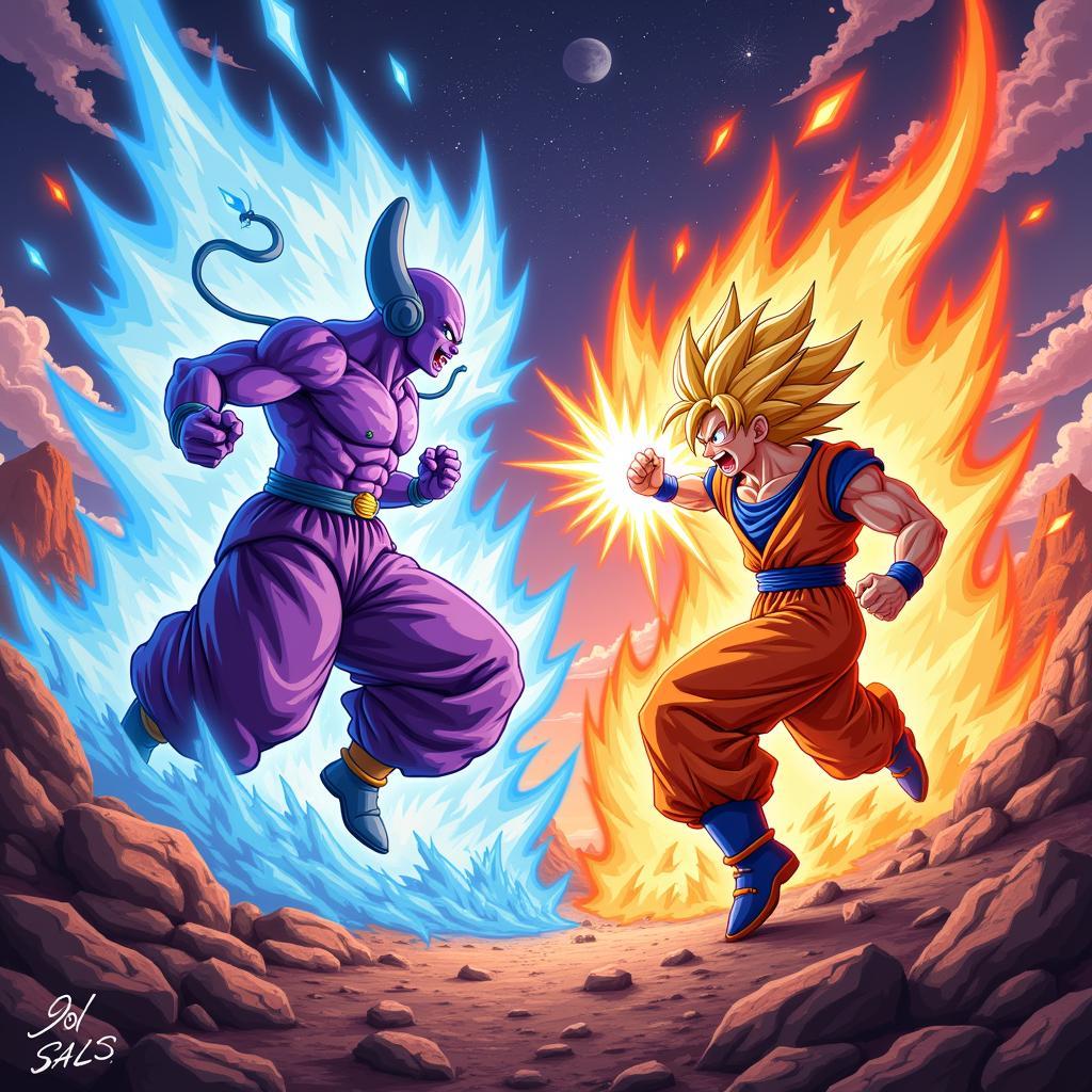 Goku chiến đấu với Beerus trong Dragon Ball Super Kim Đồng