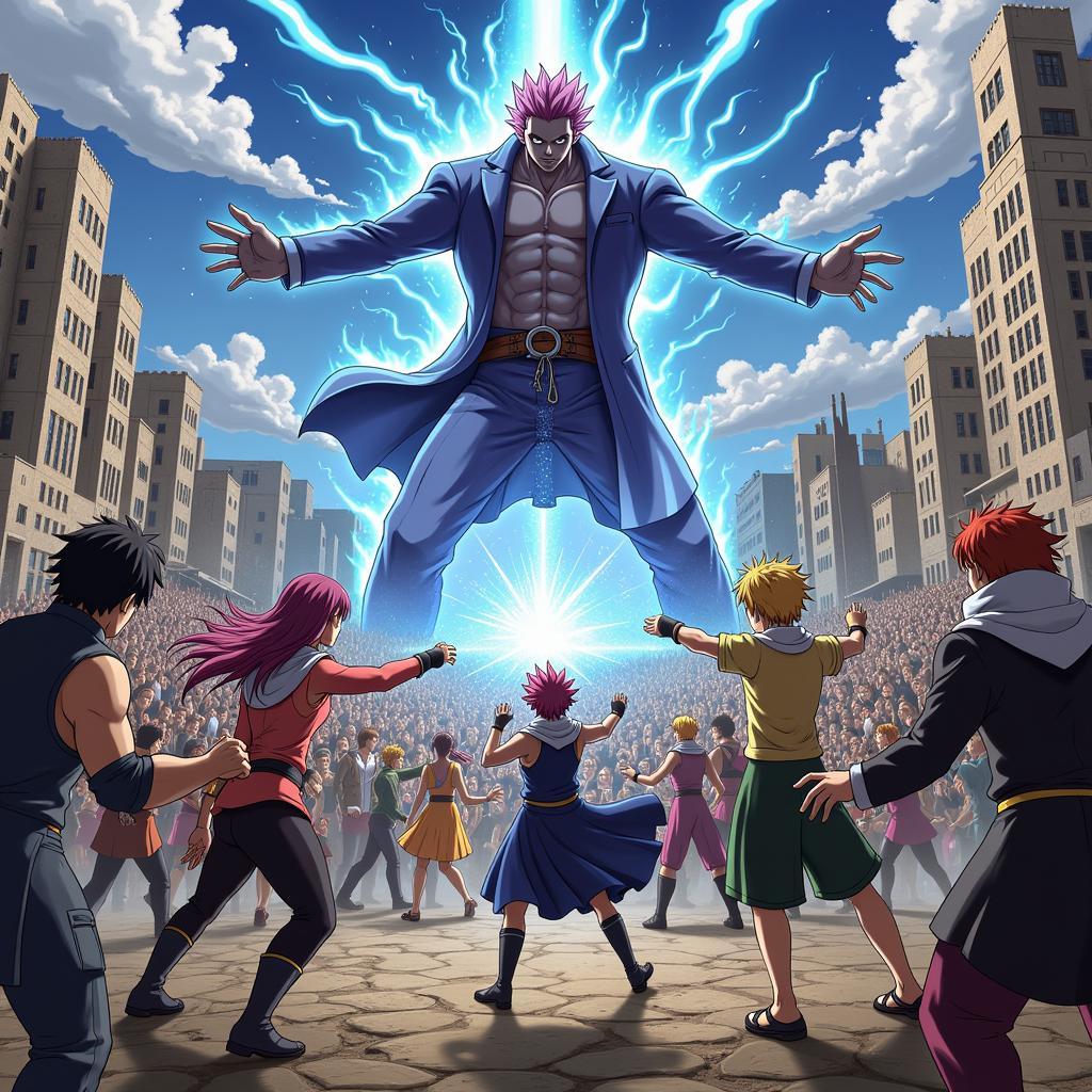 Các thành viên Fairy Tail trong một trận chiến hoành tráng