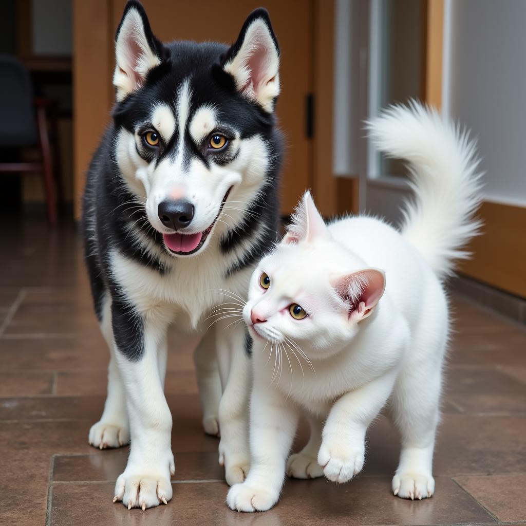 Husky và Sư Tôn Mèo Trắng: Tình Yêu Đối Lập