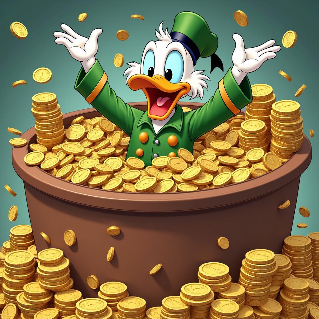 Scrooge McDuck bơi trong kho tiền của mình