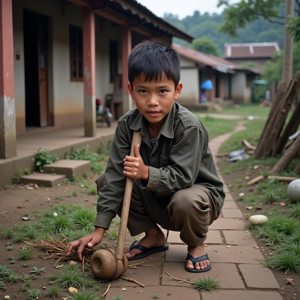 Cậu bé Tích Chu chăm chỉ làm việc nhà