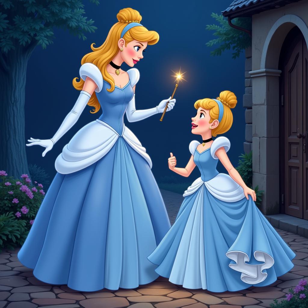 Cinderella receiving help from her Fairy Godmother