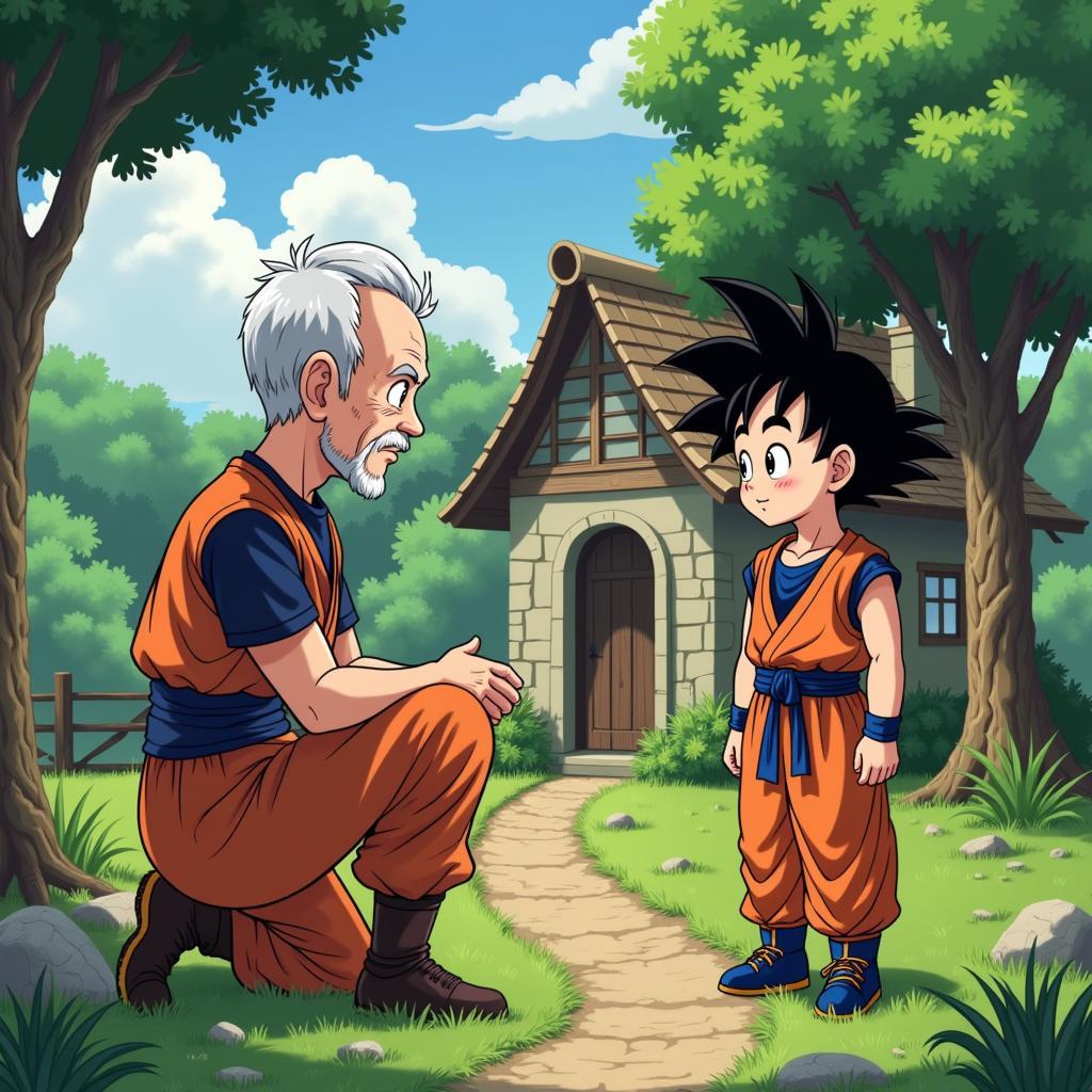 Goku và ông nội Gohan trong Dragon Ball tập 1