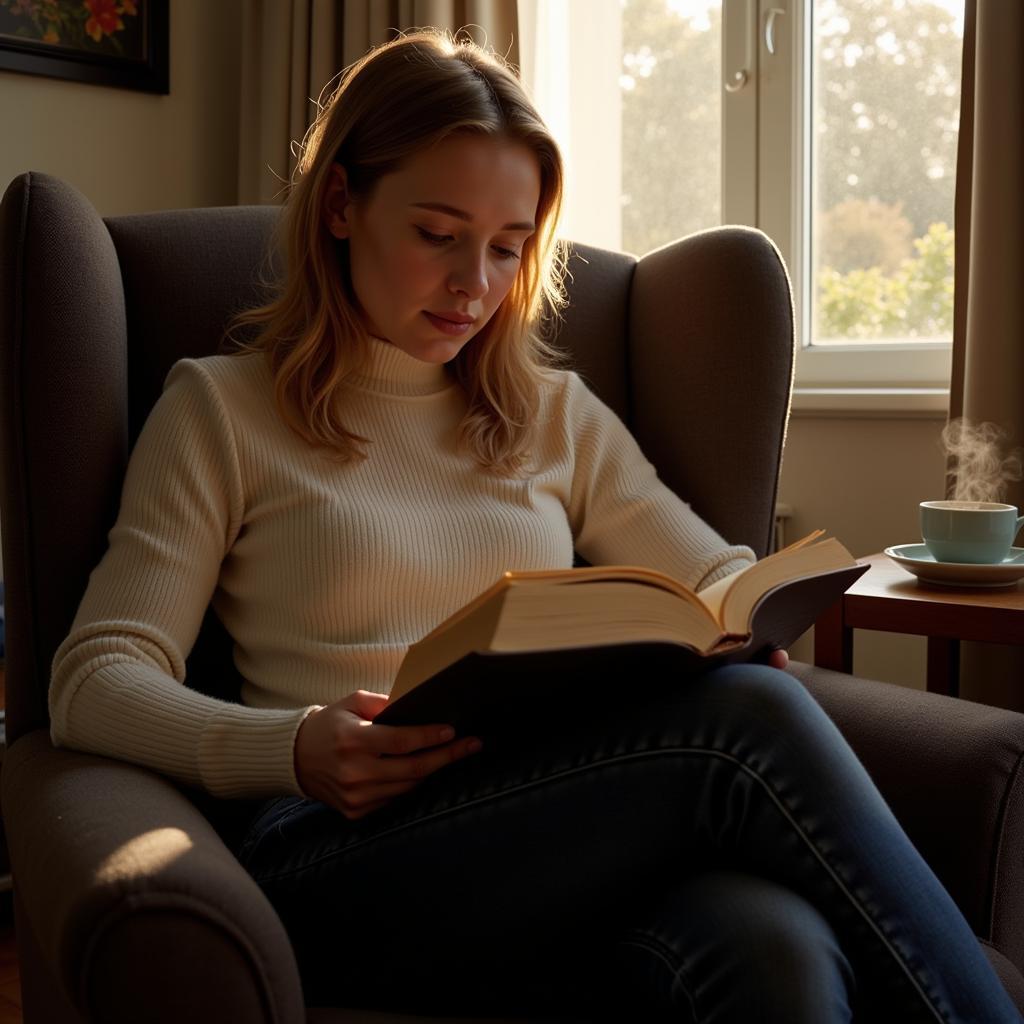 A person engrossed in reading an English book