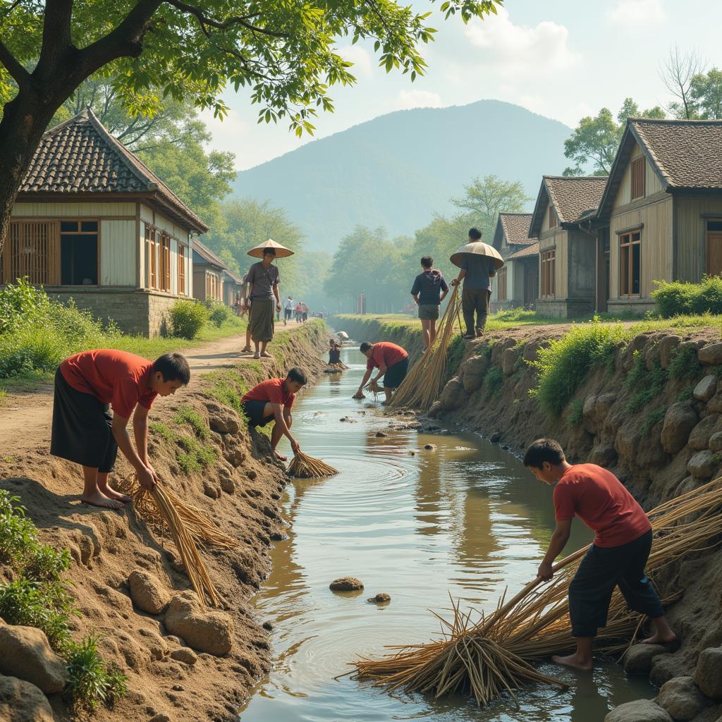 Người dân đoàn kết chống lũ lụt