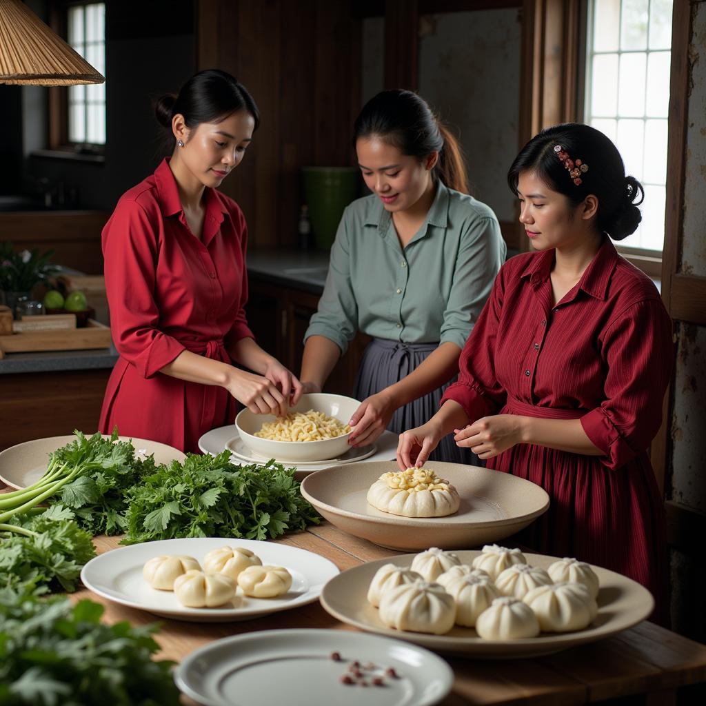 Phụ nữ Việt Nam làm bánh trôi bánh chay