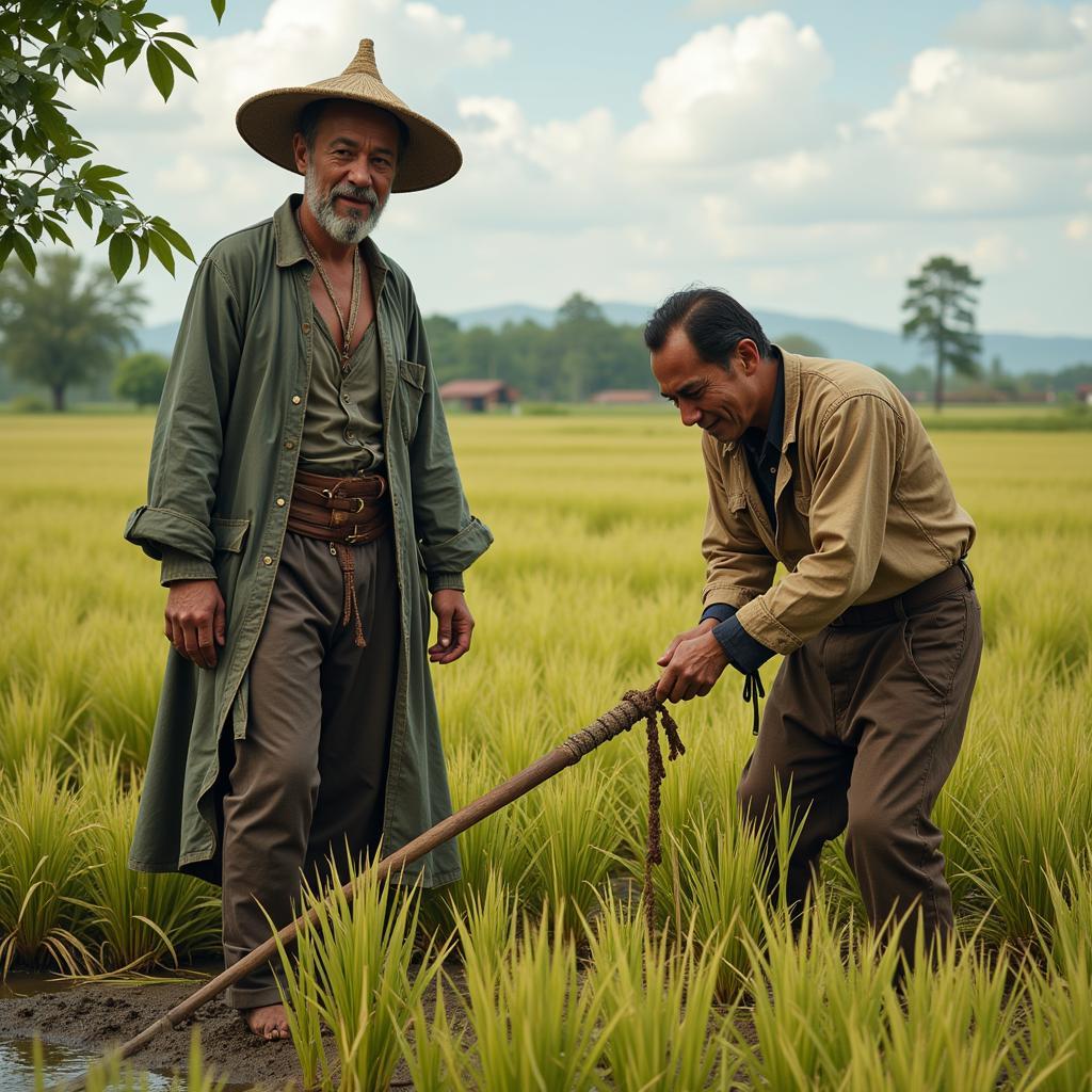 Tam Cam and Cam working in the field