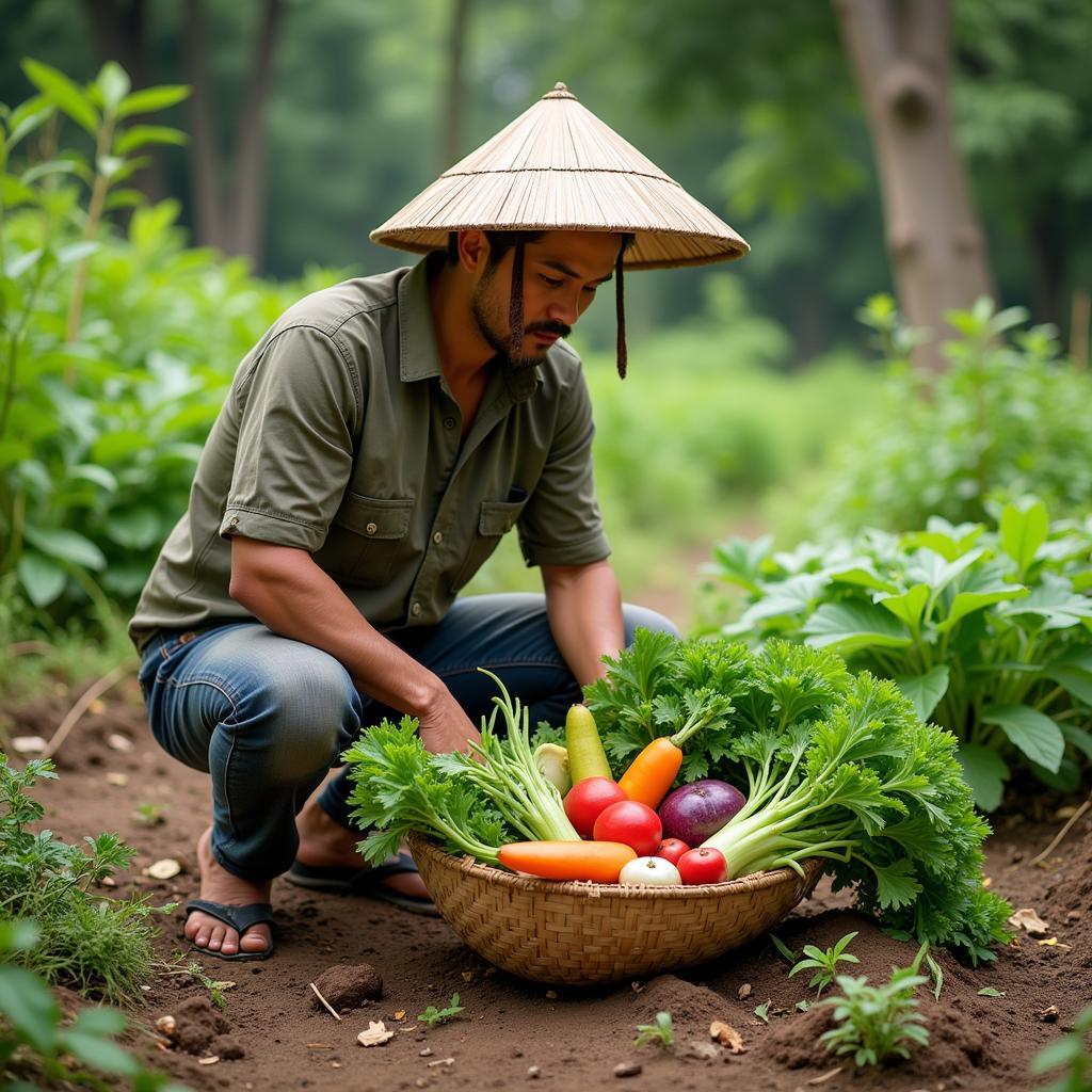 Thỏ Nâu thu hoạch rau củ trong vườn