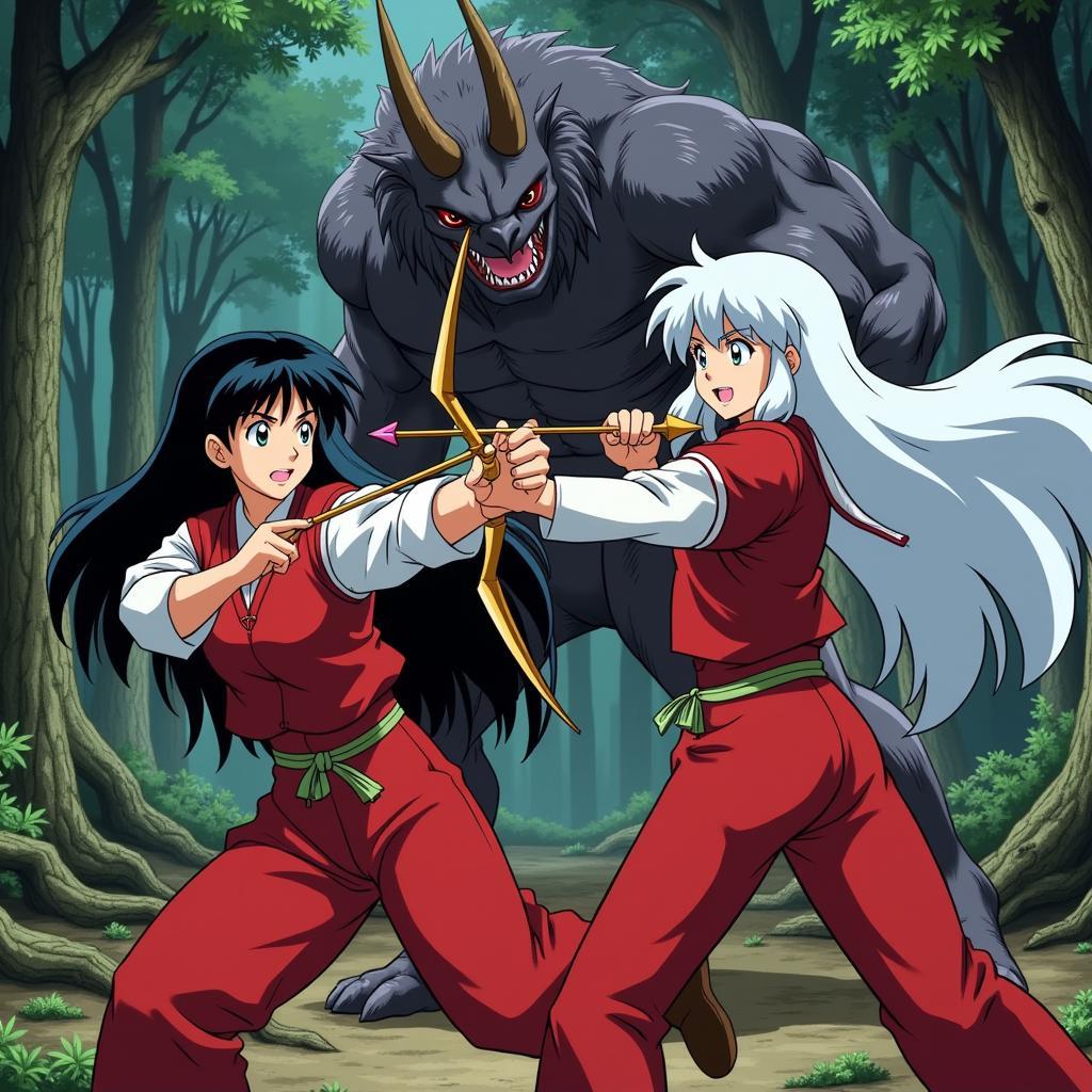 Kagome và Inuyasha trong một cảnh chiến đấu