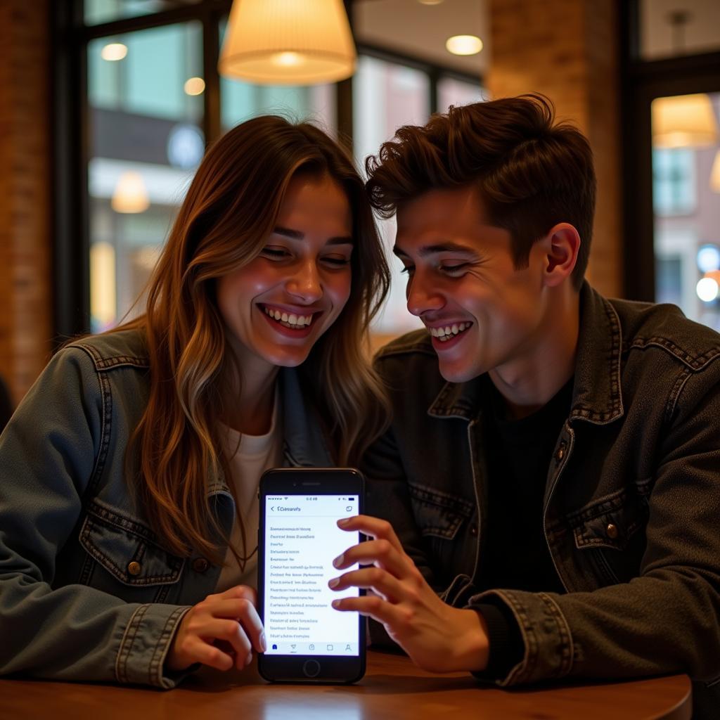 Two friends laughing together at an English joke