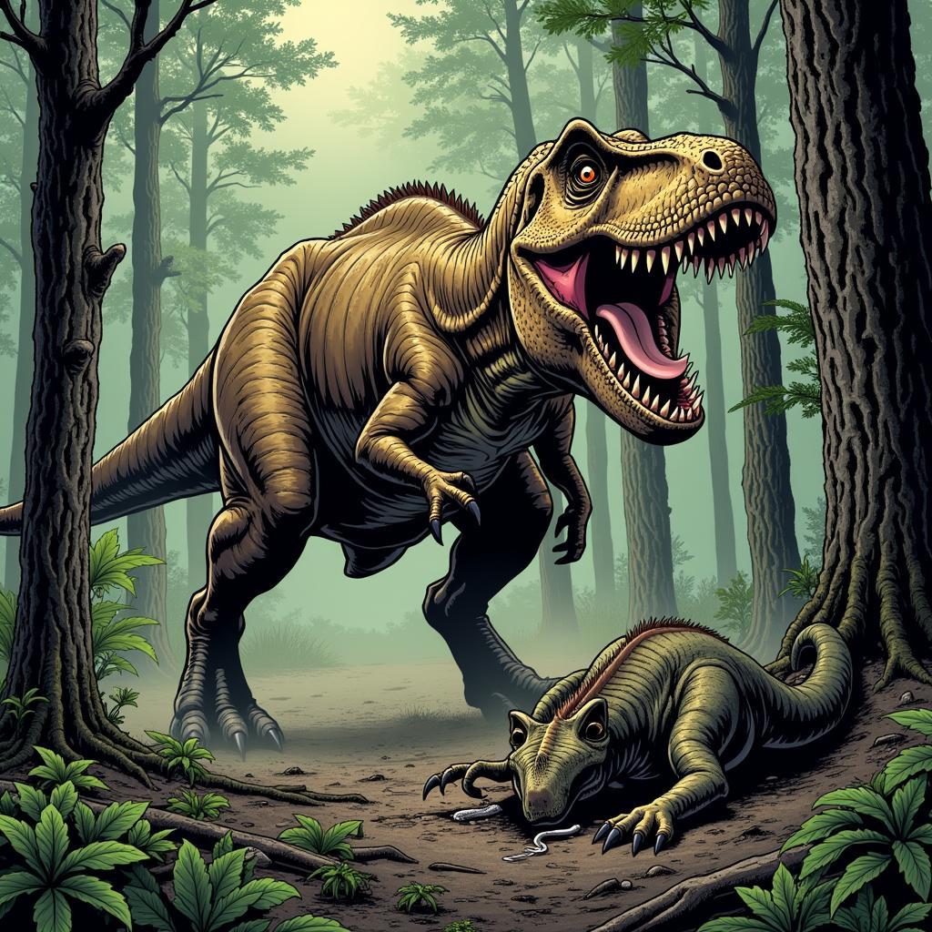 Khủng long Tyrannosaurus Rex săn mồi trong truyện tranh