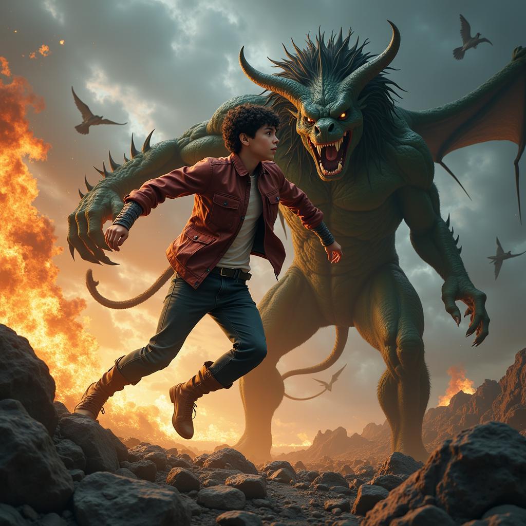 Percy Jackson chiến đấu với quái vật