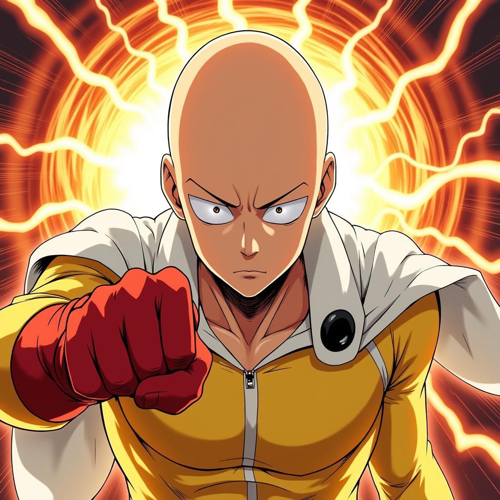 Saitama, anh hùng One Punch Man tung cú đấm hủy diệt.