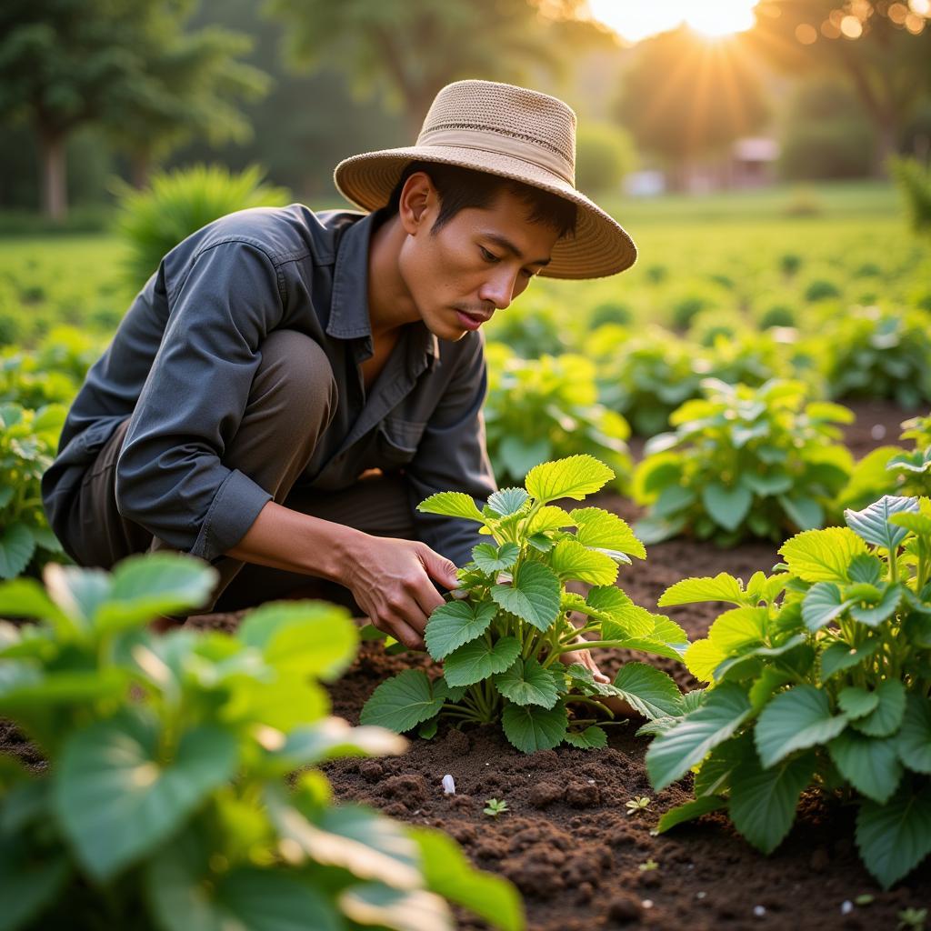 Tranh minh họa Mai An Tiêm gieo trồng dưa hấu trên đảo