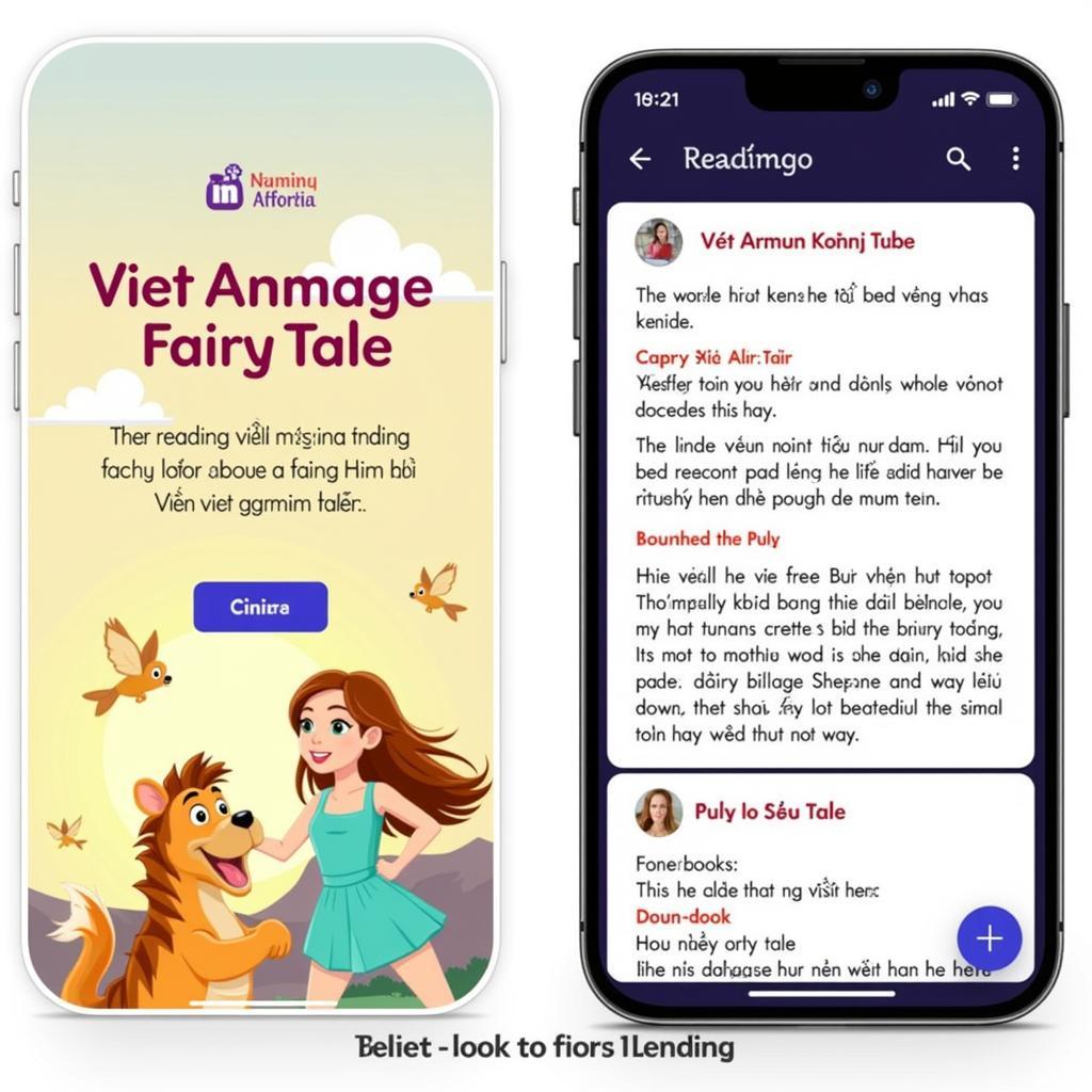 Ứng Dụng Đọc Truyện Cổ Tích Miễn Phí: Hình ảnh minh họa một ứng dụng di động cho phép đọc truyện cổ tích Việt Nam miễn phí, với giao diện đẹp mắt và nhiều tính năng hữu ích.