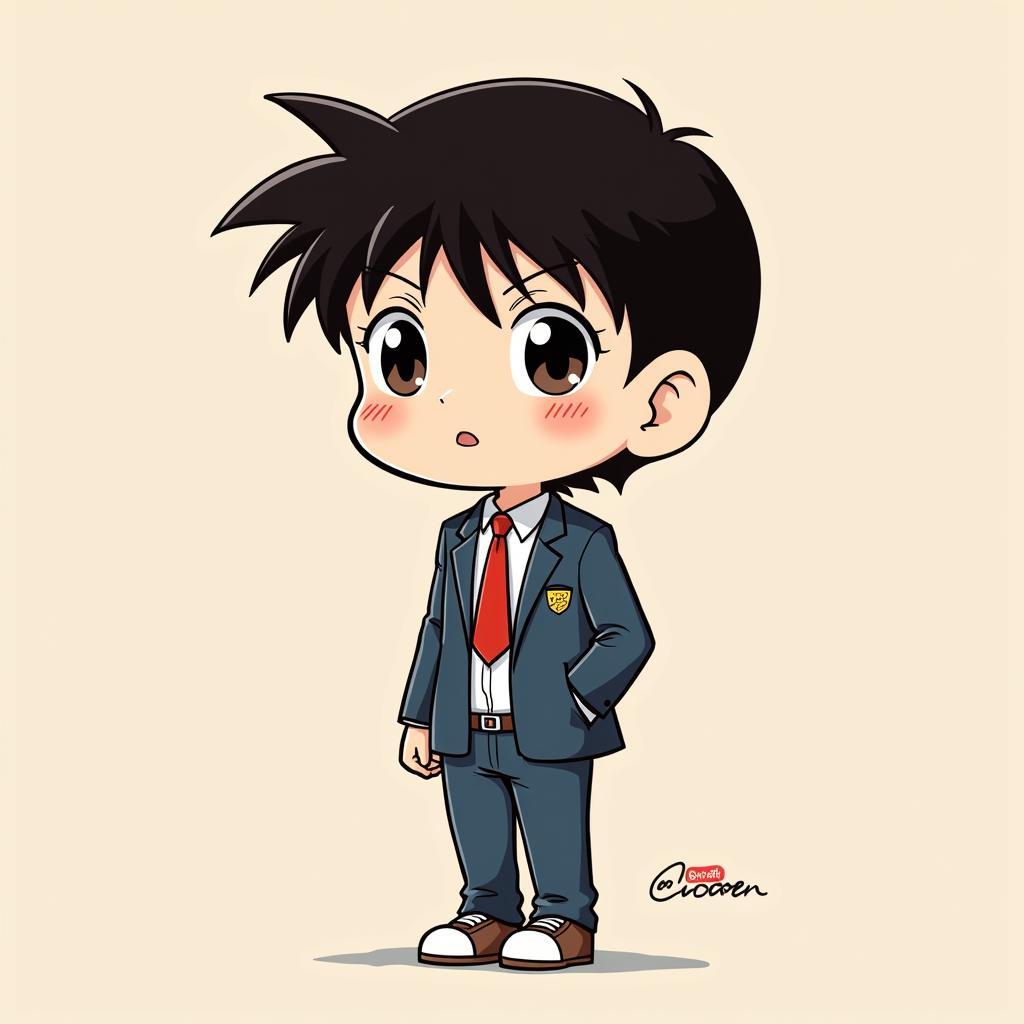 Vẽ bìa truyện Conan đơn giản với hình ảnh chibi dễ thương.